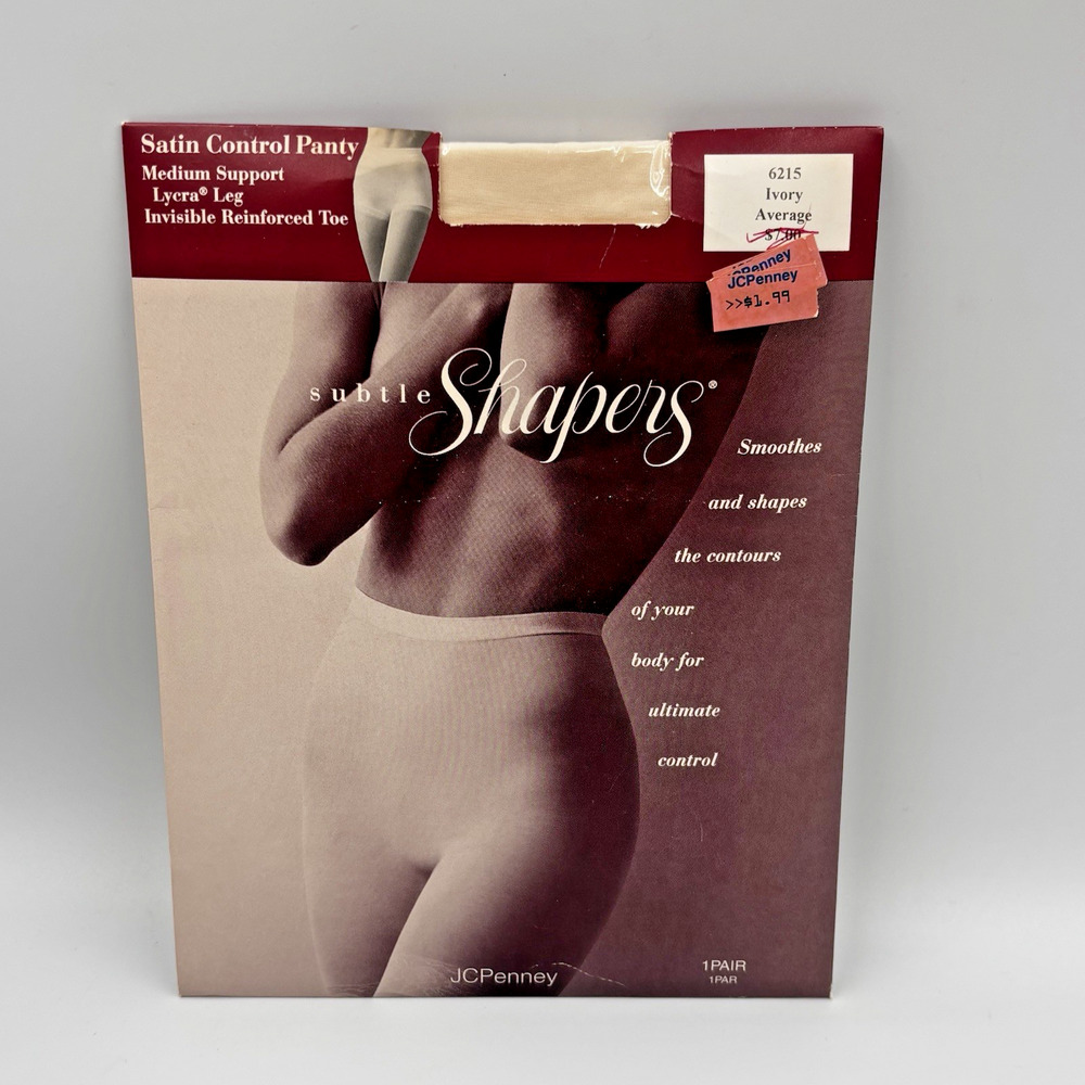 JC Penney Subtle Shapers Satin Control Top Pantyhose Average Ivory Reinforced